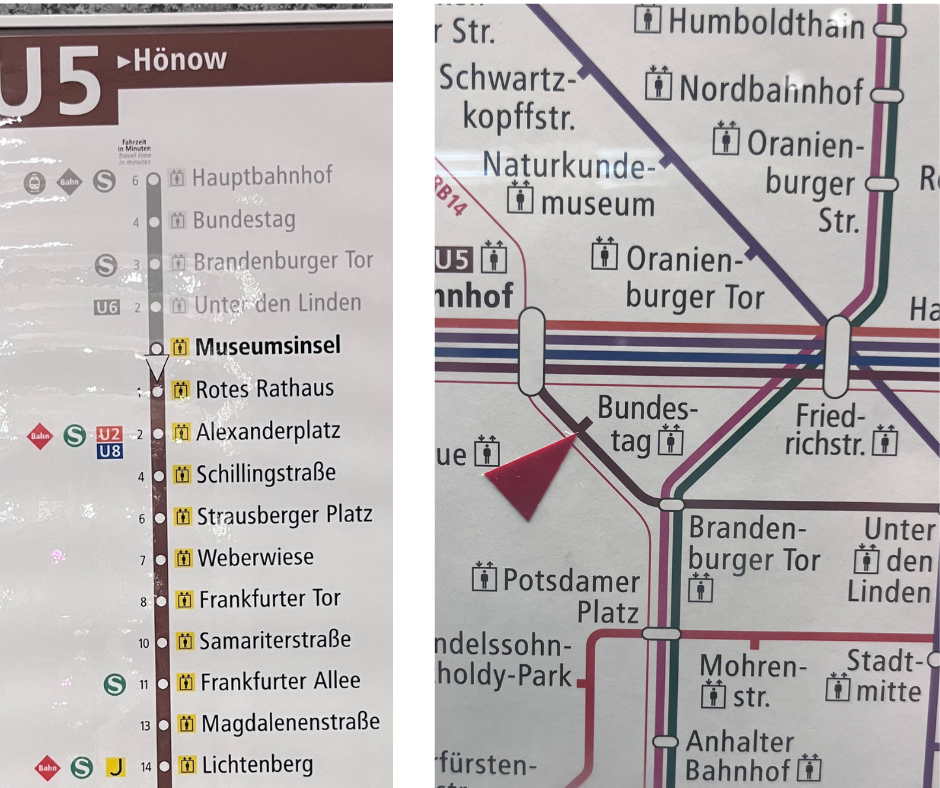 Das Aufzugpiktogramm signalisiert, dass die U-Bahn-Station über einen Aufzug verfügt